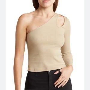 New Rassia Sheryle Stretch Cotton Asymmetric One-Shoulder Top French Connection